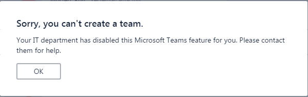 Sorry, you can&rsquo;t create a team